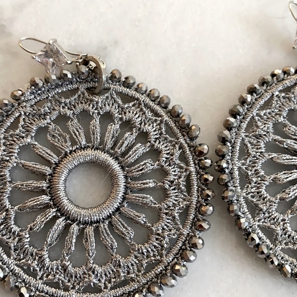 Silver Fringe Beaded Embossed Earring Bundle - Picture 2 of 4